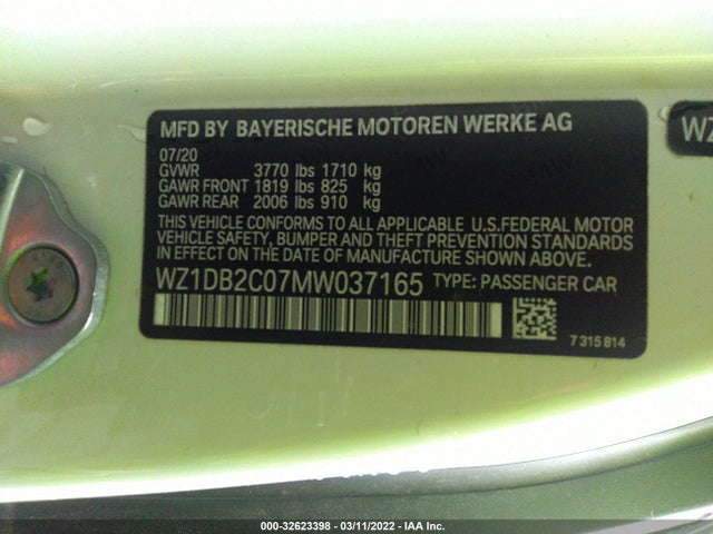 2021 Toyota Supra, VIN: WZ1DB2C07MW037165