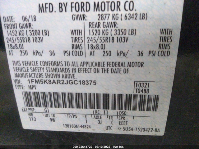 1FM5K8AR2JGC18375 Ford Police Interceptor Utility
