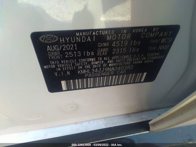 2022 Hyundai Sonata, VIN: KMHL34JJ9NA040383