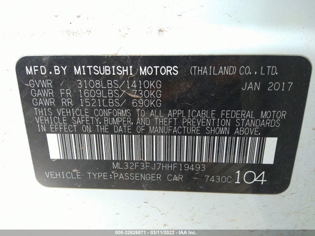 2017 Mitsubishi Mirage, VIN: ML32F3FJ7HHF19493