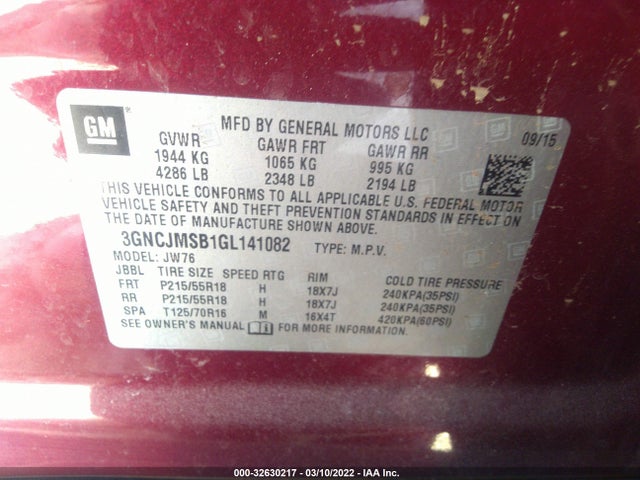Chevrolet TRAX LTZ 2016 3GNCJMSB1GL141082 Image 10