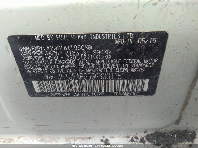 2016 Subaru Impreza, VIN: JF1GPAP65GG303115