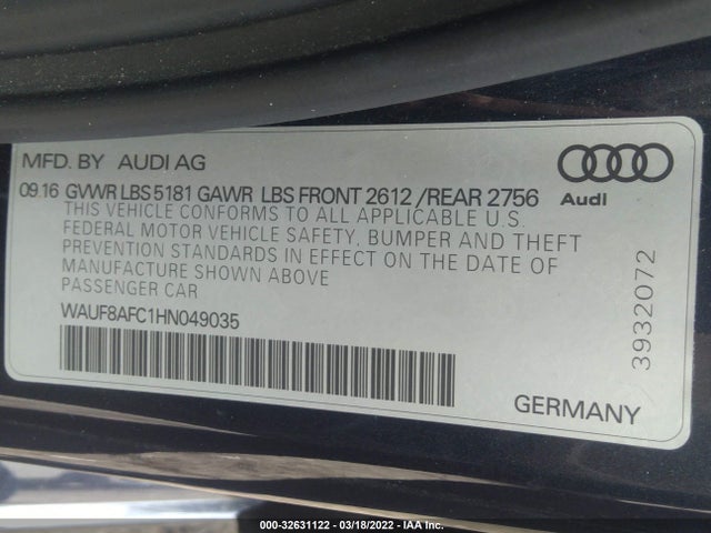 2017 Audi A6, VIN: WAUF8AFC1HN049035
