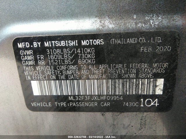 2020 Mitsubishi Mirage, VIN: ML32F3FJXLHF09954