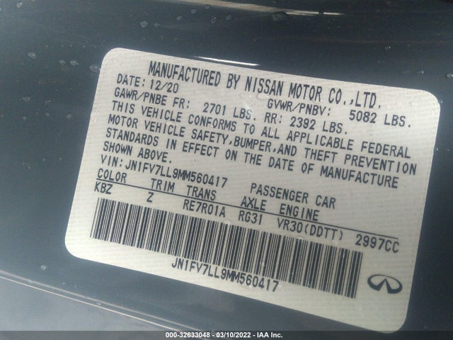 2021 Infiniti Q60, VIN: JN1FV7LL9MM560417