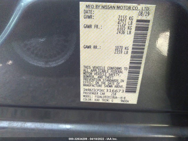 2019 Nissan Leaf, VIN: 1N4BZ1CP1KC316673