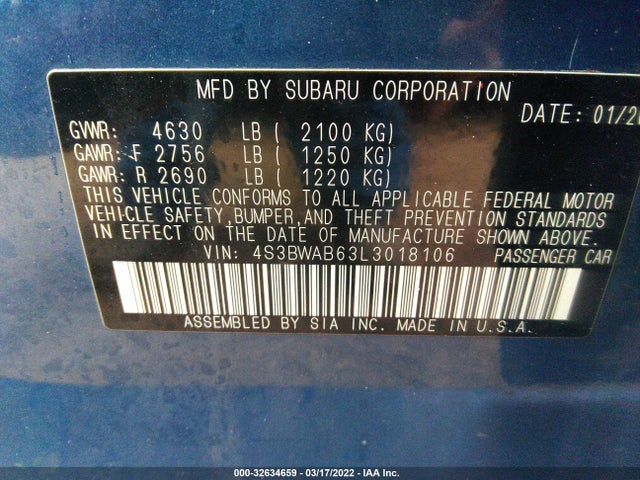 Subaru LEGACY 2020 4S3BWAB63L3018106 Image 9