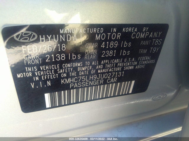 2018 Hyundai Ioniq, VIN: KMHC75LH9JU027131