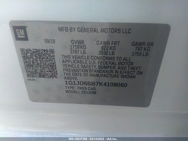2019 Chevrolet Sonic, VIN: 1G1JD5SB7K4108060