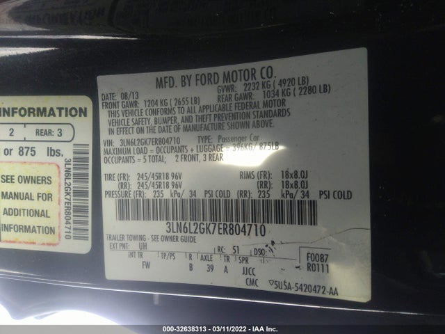2014 Lincoln MKZ, VIN: 3LN6L2GK7ER804710