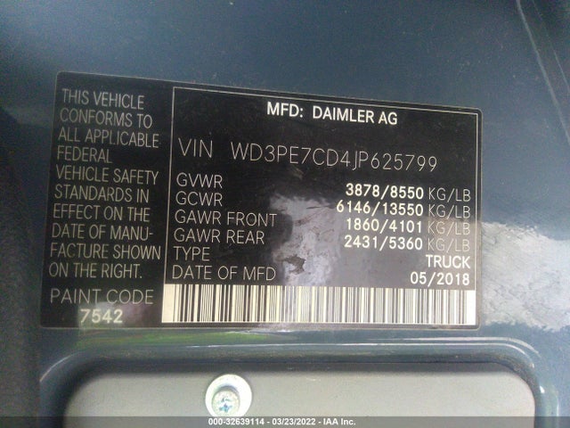 2018 Mercedes-Benz Sprinter, VIN: WD3PE7CD4JP625799