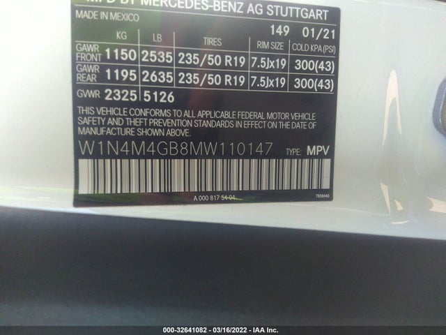 2021 Mercedes-Benz GLB-Class, VIN: W1N4M4GB8MW110147