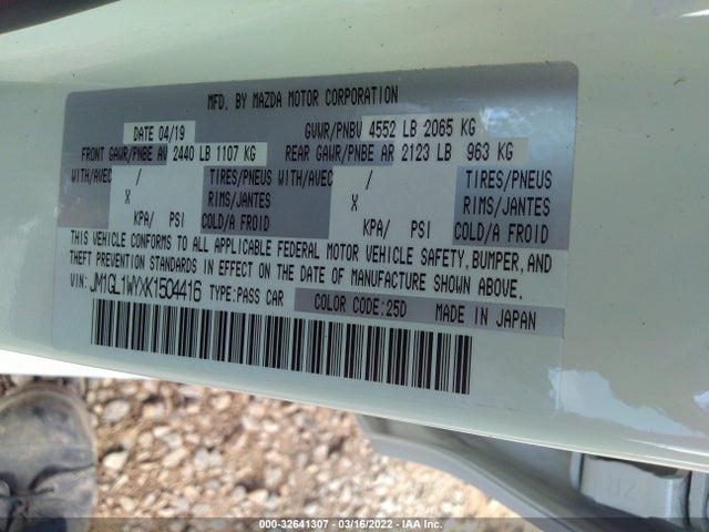 2019 Mazda 6, VIN: JM1GL1WYXK1504416