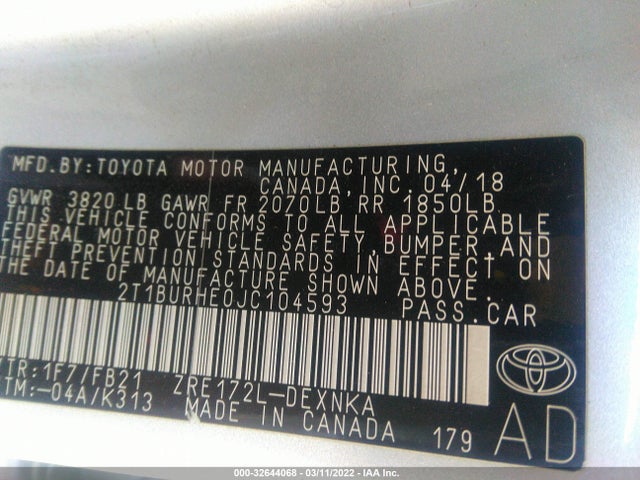 Toyota COROLLA LE 2018 2T1BURHE0JC104593 Image 10