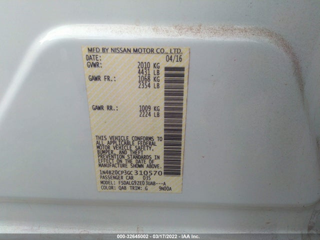 2016 Nissan Leaf, VIN: 1N4BZ0CP3GC310570