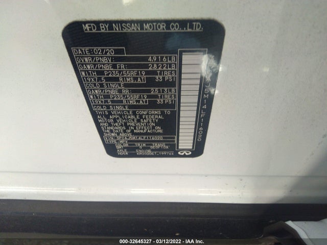 2020 Infiniti QX50, VIN: 3PCAJ5M14LF116020
