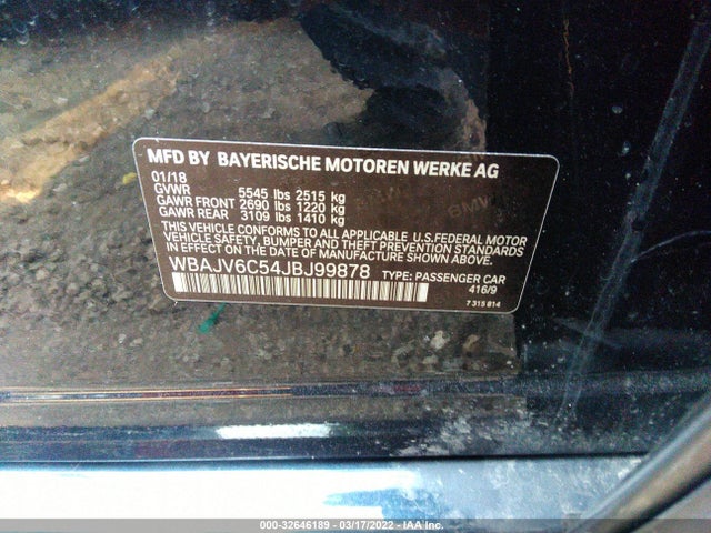 2018 BMW 6 Series, VIN: WBAJV6C54JBJ99878