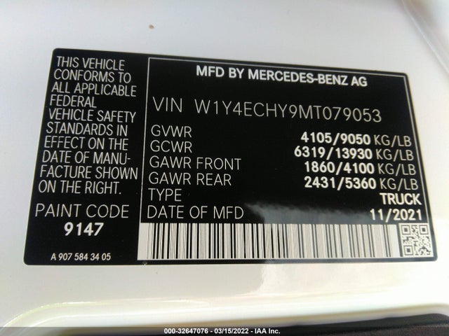 2021 Mercedes-Benz Sprinter, VIN: W1Y4ECHY9MT079053