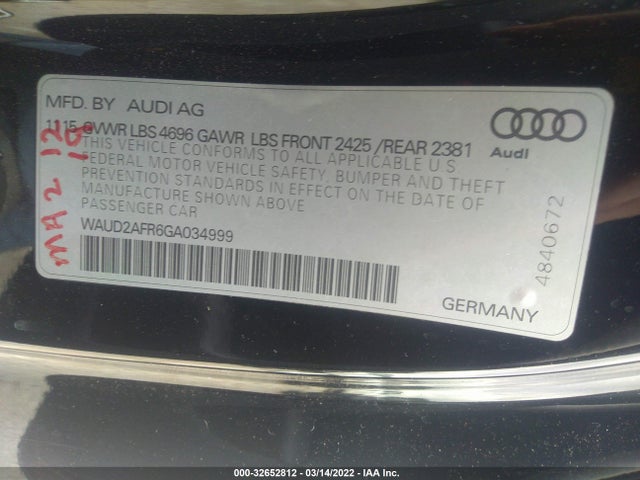 2016 Audi A5, VIN: WAUD2AFR6GA034999