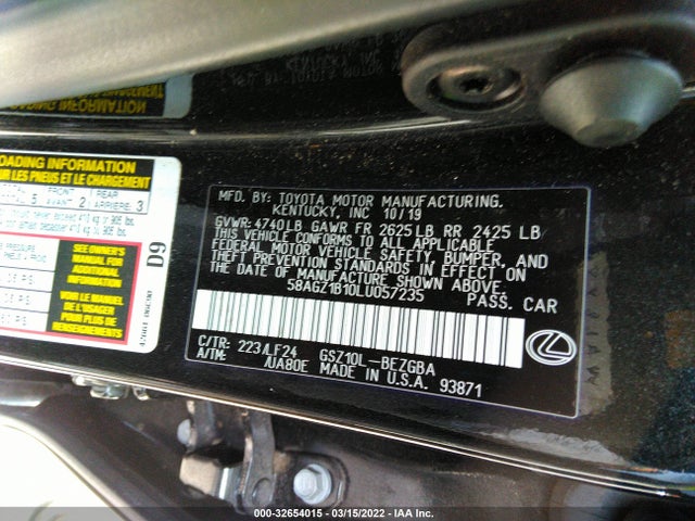 2020 Lexus ES, VIN: 58AGZ1B10LU057235
