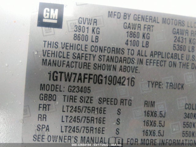 2016 GMC Savana, VIN: 1GTW7AFF0G1904216