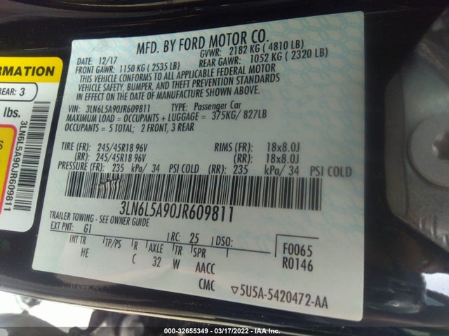 2018 Lincoln MKZ, VIN: 3LN6L5A90JR609811