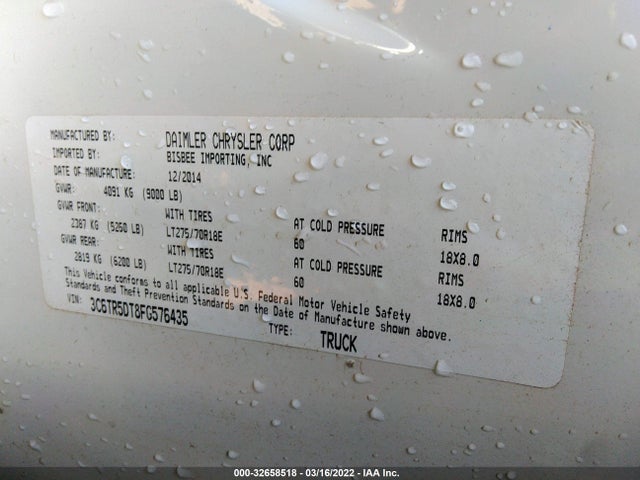 3C6TR5DT8FG576435 RAM 2500 Slt