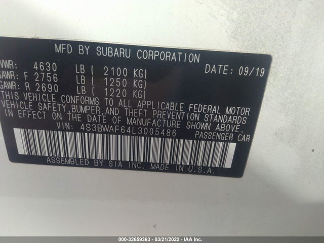 2020 Subaru Legacy, VIN: 4S3BWAF64L3005486