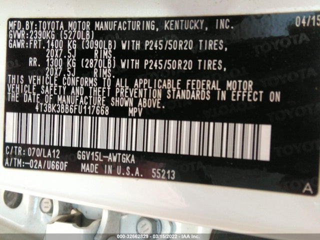 2015 Toyota Venza, VIN: 4T3BK3BB6FU117668