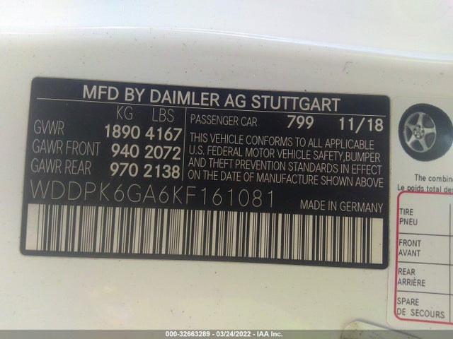 2019 Mercedes-Benz SLC-Class, VIN: WDDPK6GA6KF161081