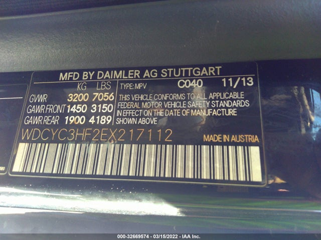 2014 Mercedes-Benz G-Class, VIN: WDCYC3HF2EX217112