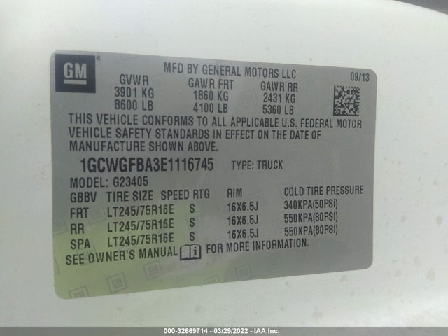 2014 Chevrolet Express, VIN: 1GCWGFBA3E1116745