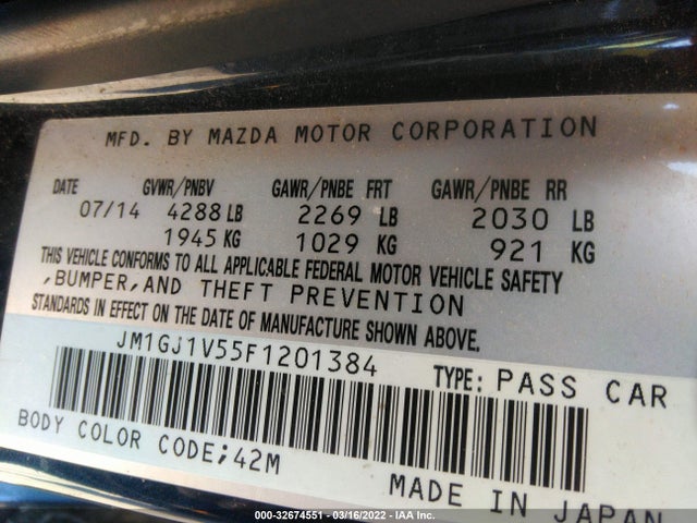 2015 Mazda 6, VIN: JM1GJ1V55F1201384