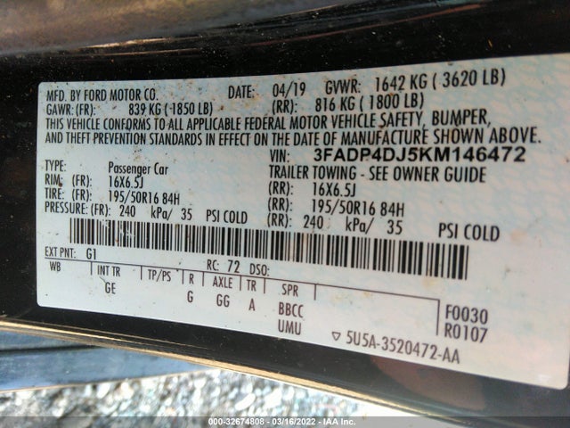 2019 Ford Fiesta, VIN: 3FADP4DJ5KM146472