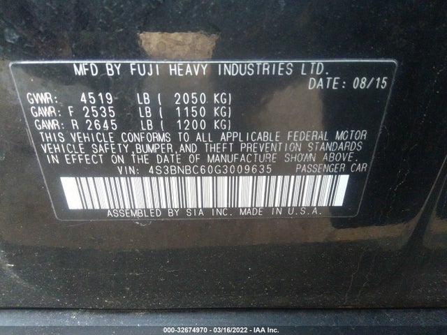 2016 Subaru Legacy, VIN: 4S3BNBC60G3009635