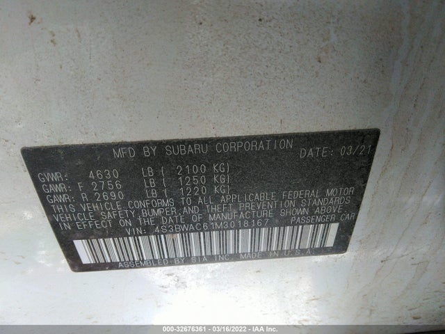 2021 Subaru Legacy, VIN: 4S3BWAC61M3018167