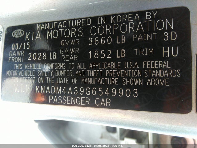 2016 Kia Rio, VIN: KNADM4A39G6549903
