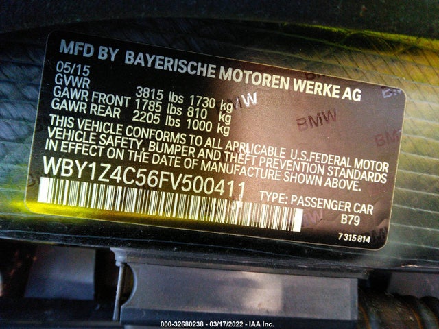 2015 BMW i3, VIN: WBY1Z4C56FV500411