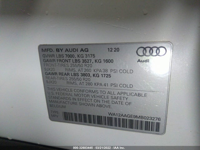 2021 Audi e-tron, VIN: WA12AAGE9MB023276