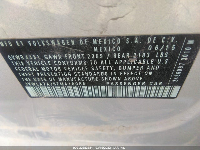 3VWLA7AJ6FM418088 Volkswagen Jetta Sedan 2.0l Tdi Se