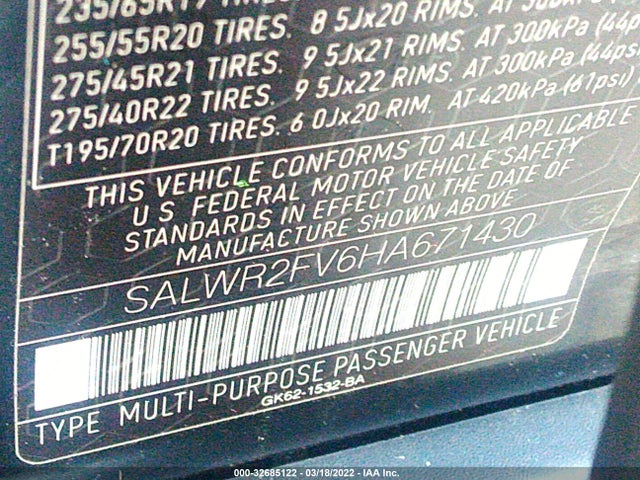 2017 Land Rover Range Rover Sport, VIN: SALWR2FV6HA671430