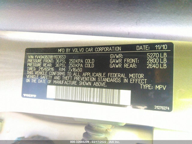YV4940BZ8B1103653 Volvo Xc70 3.2l