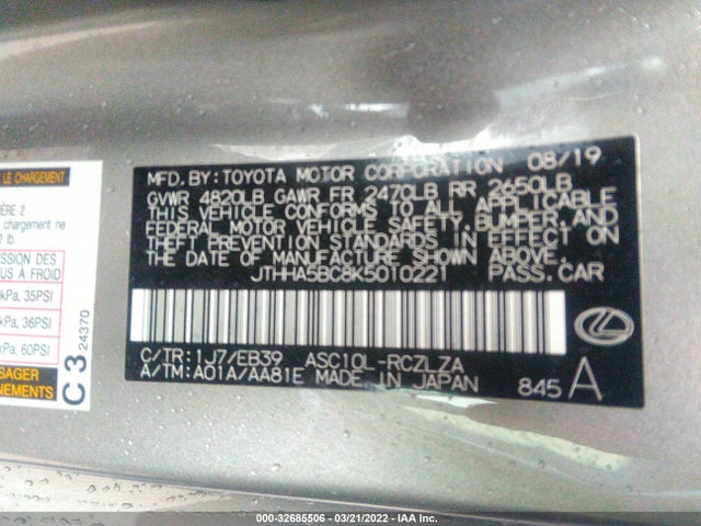 2019 Lexus RC, VIN: JTHHA5BC8K5010221