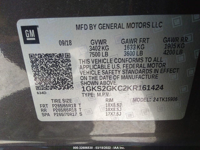 2019 GMC Yukon XL, VIN: 1GKS2GKC2KR161424