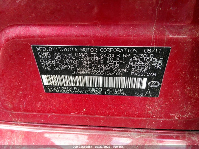 Lexus IS 250 2011 JTHBF5C22B5156465 Image 9