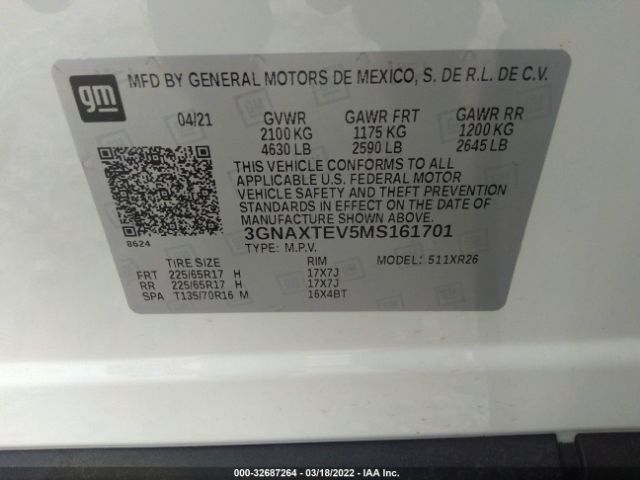 3GNAXTEV5MS161701 Chevrolet Equinox Awd 2fl