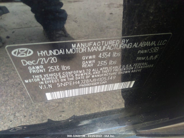 2021 Hyundai Sonata, VIN: 5NPEH4J28MH105349