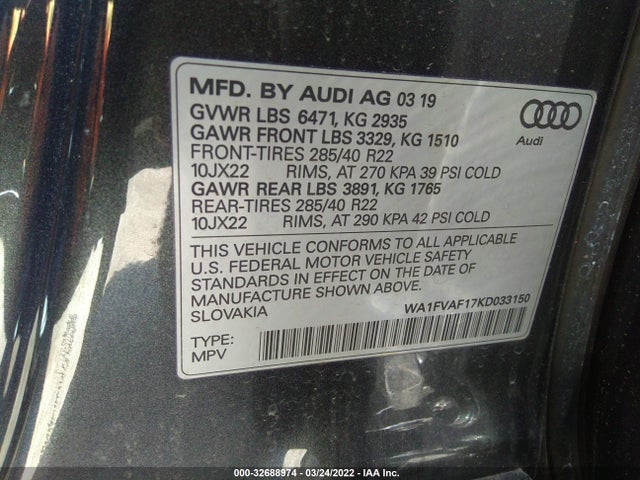 2019 Audi Q8, VIN: WA1FVAF17KD033150