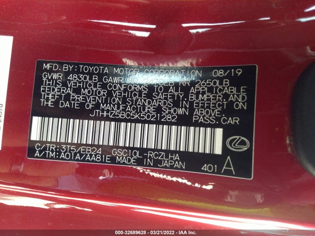 2019 Lexus RC, VIN: JTHHZ5BC5K5021282