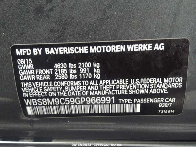 2016 BMW M3, VIN: WBS8M9C59GP966991